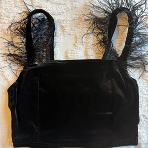 SHEIN Black Velvet Bandeau with Feather Detail size Small B33